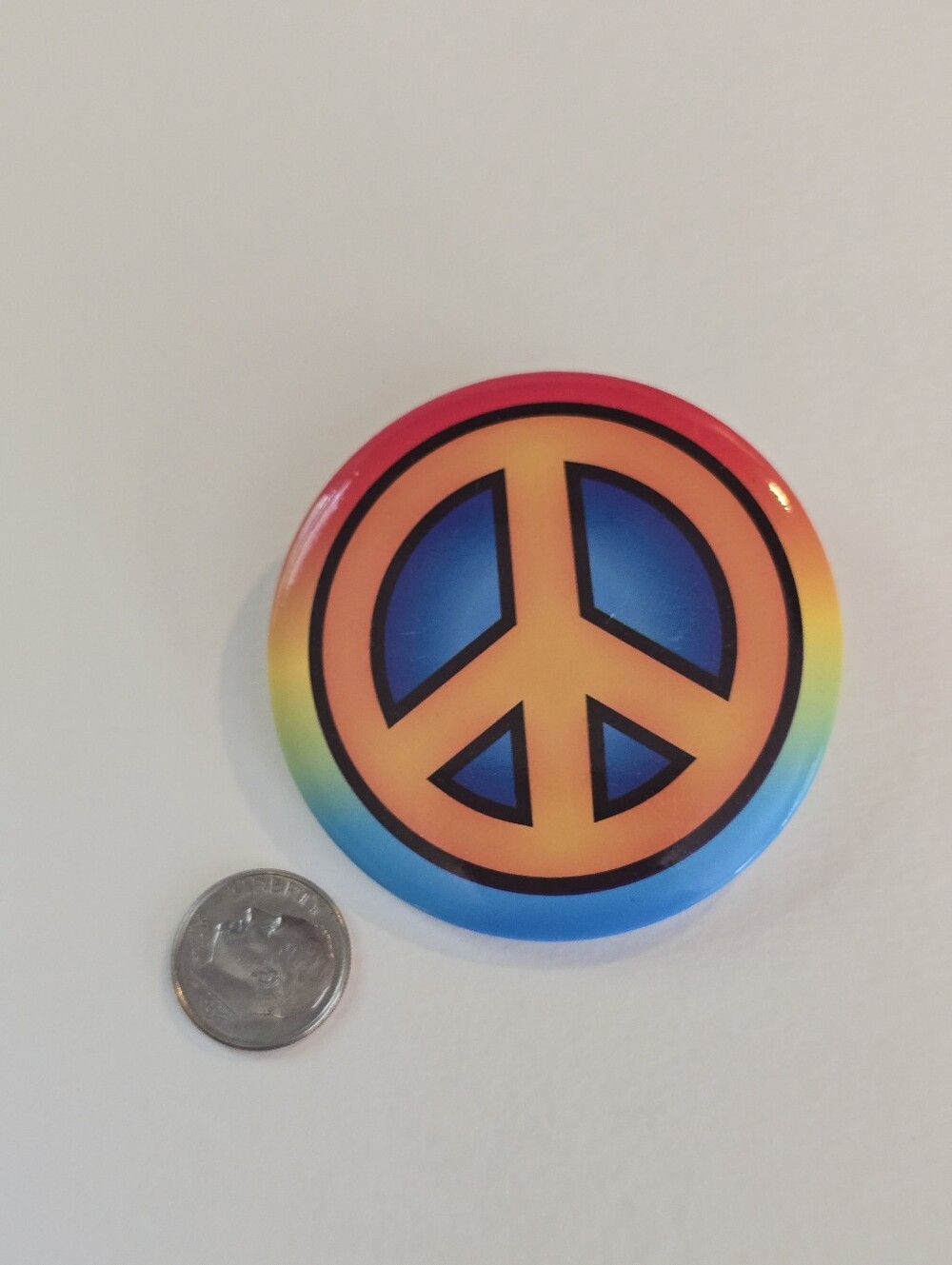 Rainbow Peace Sign Button Pin - Picture 2 of 3